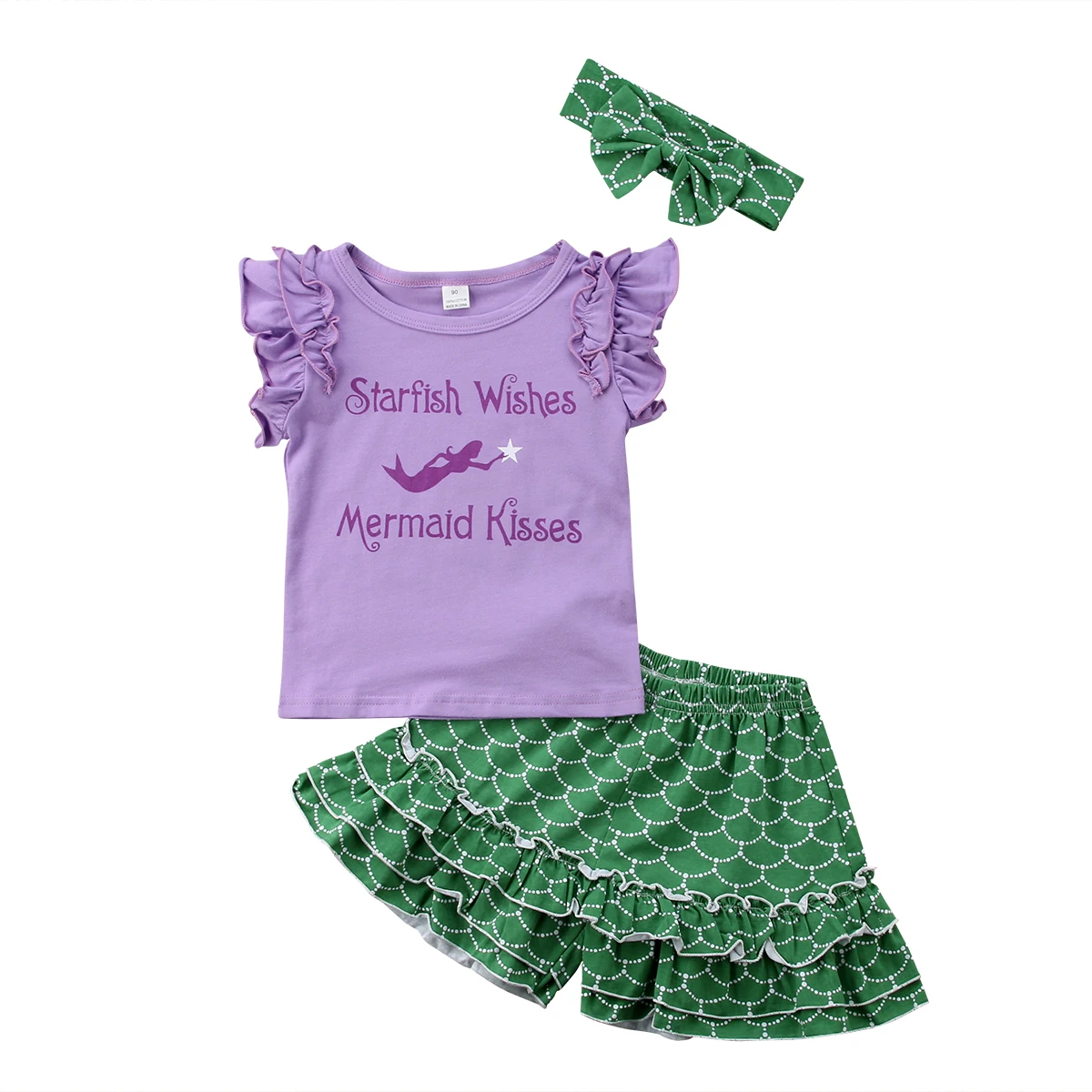 

Kid Baby Girls Mermaid Clothes Tops T shirt Ruffle Short Pants Outfit Set Size 2-6T