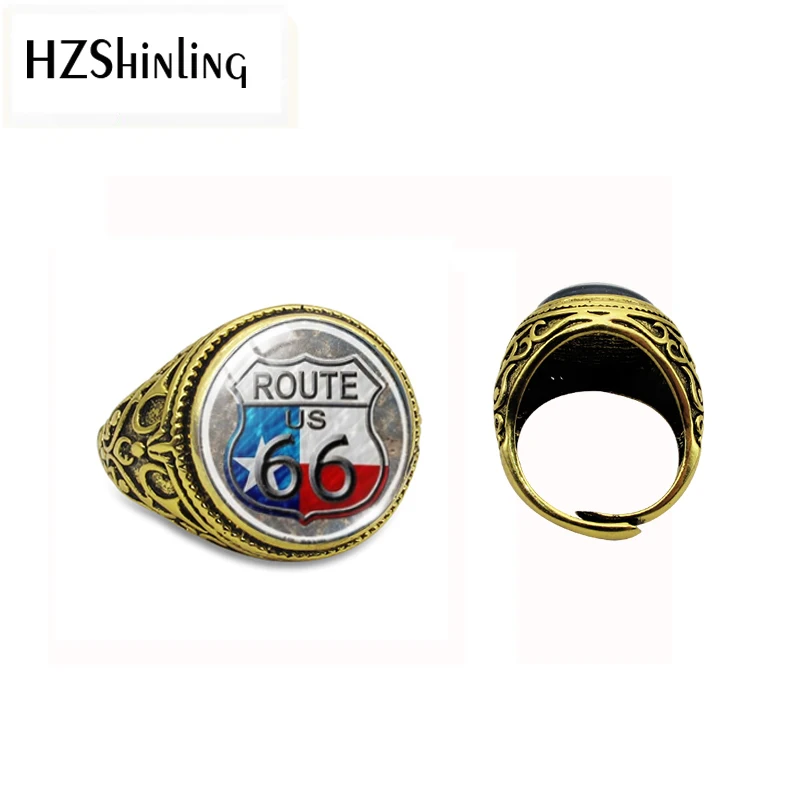 Новое поступление античное кольцо для мужчин США Route 66 Узор Стеклянные кулоны подвески ювелирные изделия лучшие мужские друзья