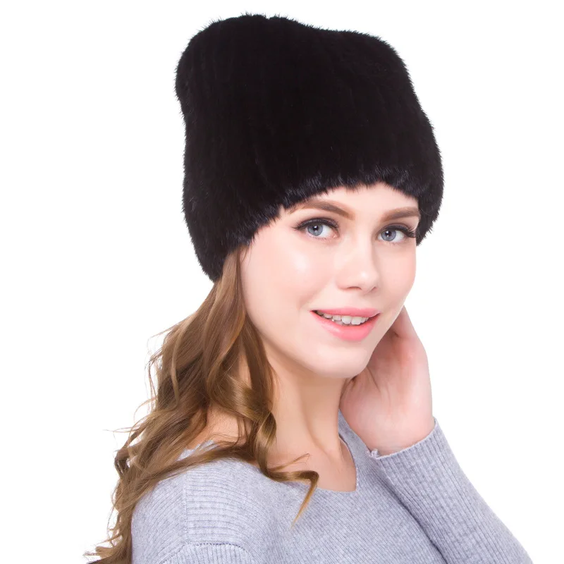 Меховые шапочки ручной работы для российских женщин из настоящей норки, шапки бини, зимние женские теплые шапки, модный головной убор LF5085