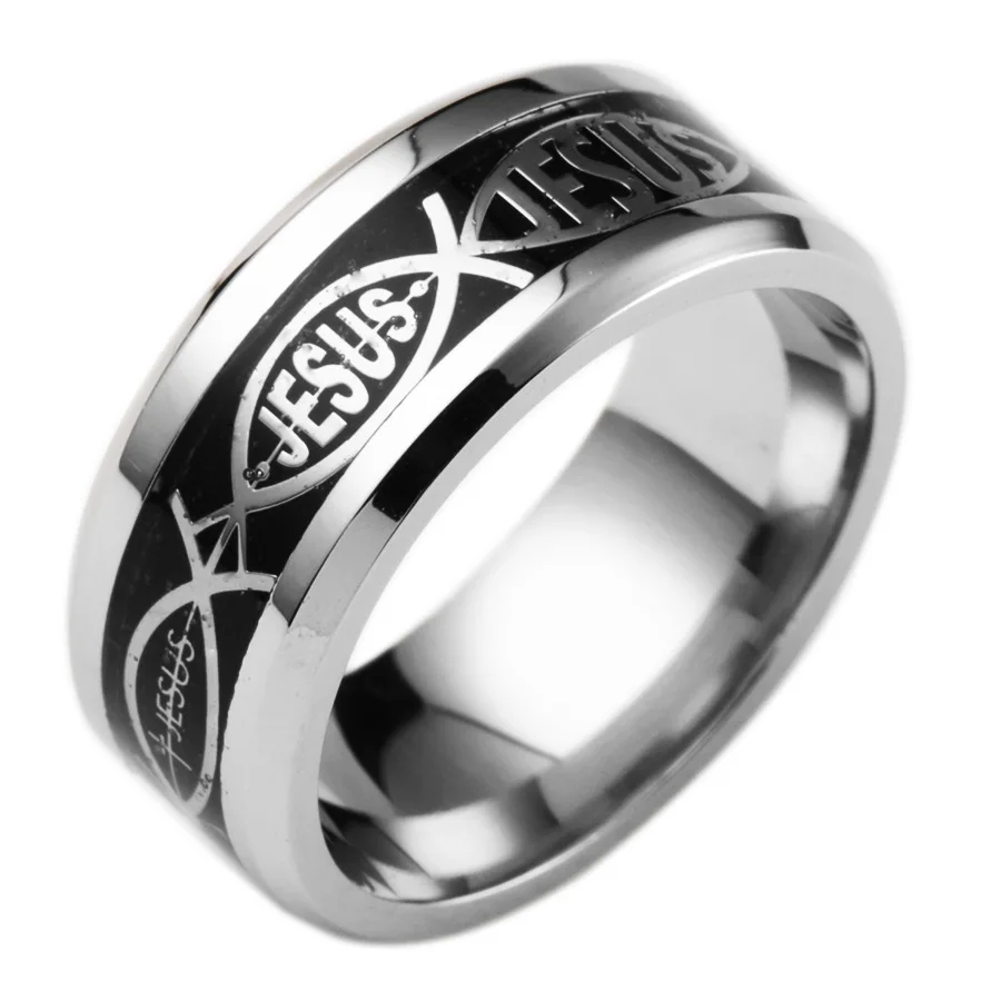 Religious style Christian JESUS Letter Stainless Steel Rings Titanium