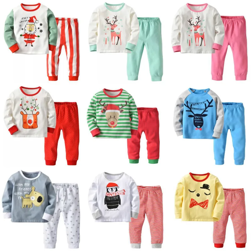

High Quality Christmas Girls Boys Pajamas Teens T-shirts Pants Sets Pjs Children Pijama Kids Sleepwear Clothes Homewear CA2711