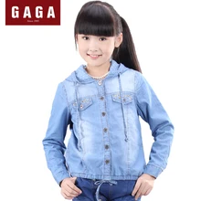 GuaGuaEgg 2016 Зимой и Осенью Девушки Denim Пальто С Капюшоном Блестки Однобортный Марка Оригинальный Дизайн Детская Одежда размер 8-14