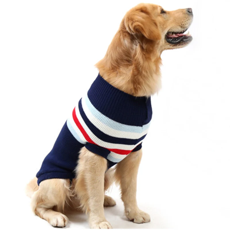 Полосатый свитер для больших собак, зимняя теплая одежда для домашних животных, для маленьких больших собак, чихуахуа, Золотое пальто для ретривера, костюм для щенков, одежда для домашних животных