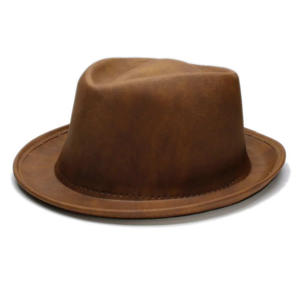Ретро одноцветная с короткими полями женская мужская кепка для путешествий из искусственной кожи с ромбовидной короной фетровая шляпа-котелок(один размер 57 см