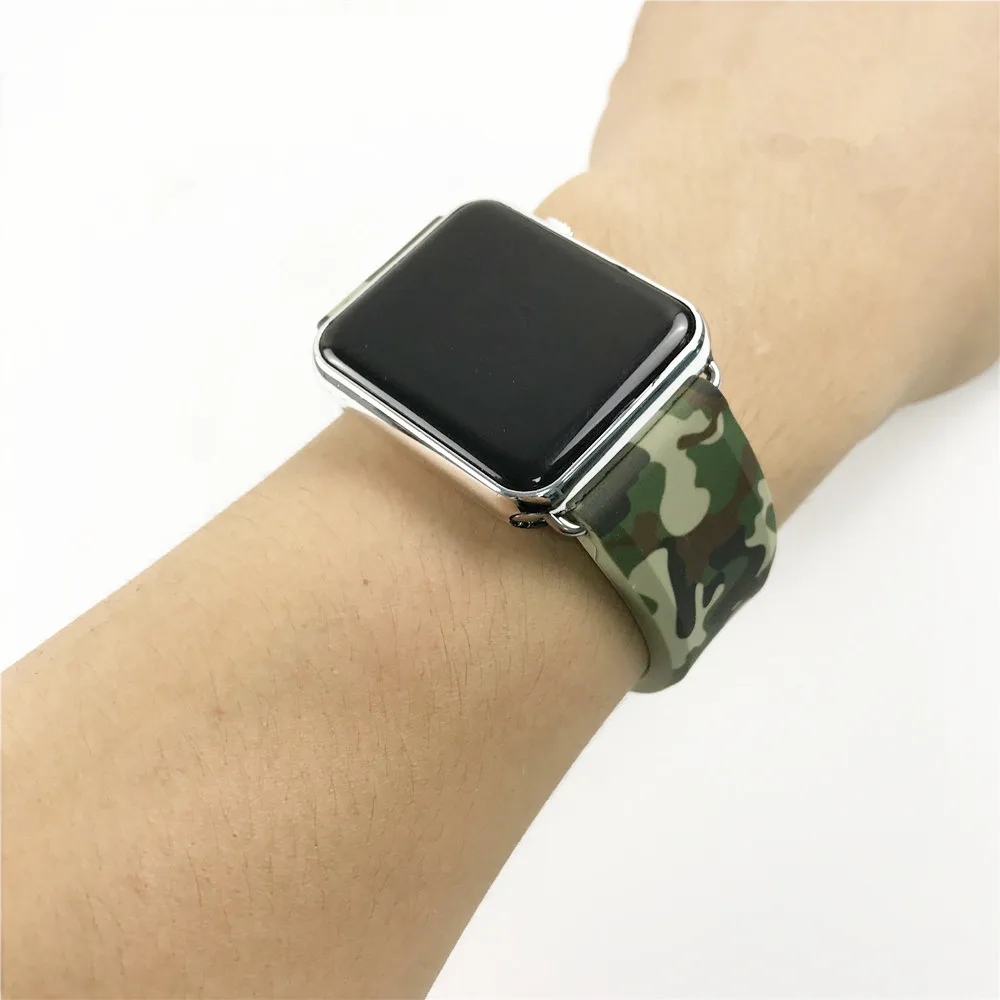 Ремешок Камуфляжный для Apple Watch Band 6 44 мм 40 38 42 силиконовый кожаный браслет iWatch Series