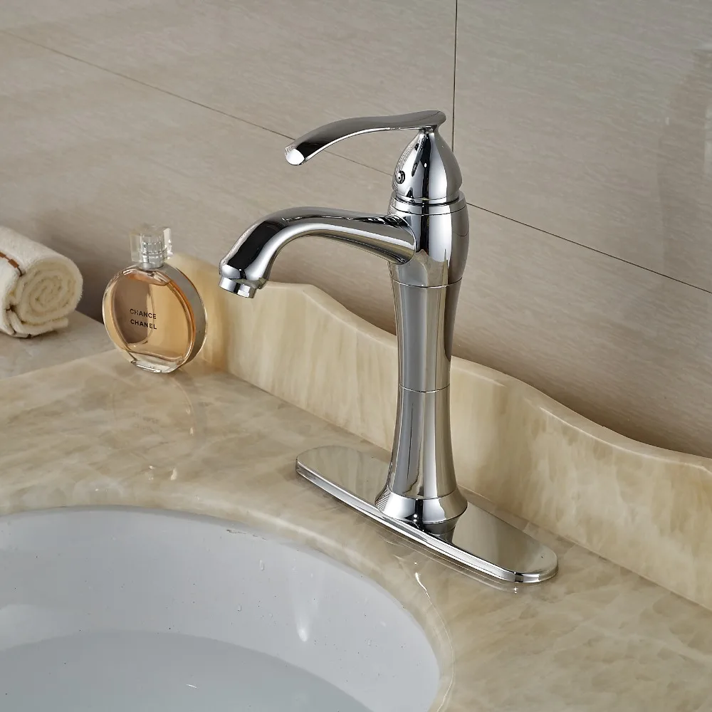 Deck Mount Single Handle Bathroom Basin Faucet Chrome Brass with 8