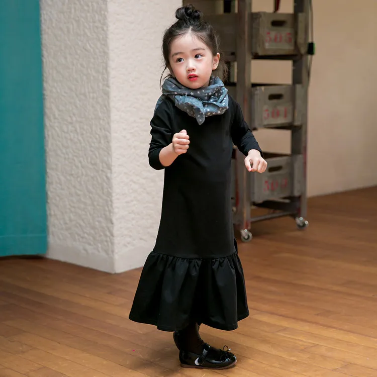Ankle Length Casual Baby Girls Black Dress Kids Evening Party Princess