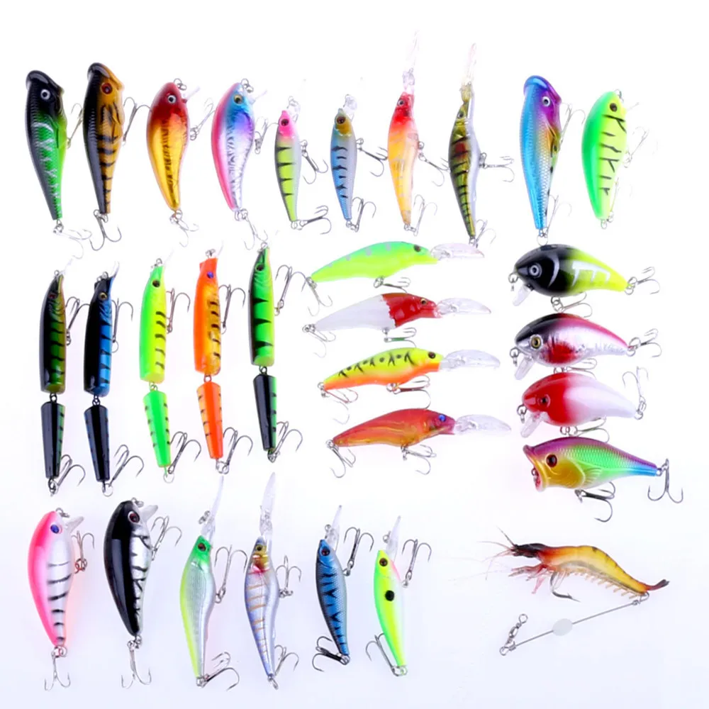 

CALOFE 30PCs/Set Artificial Bait Crankbait Combination Fishing Hook Fishing Lure 3D Eyes Fishing Tackle Lure Fake Fishing Bait