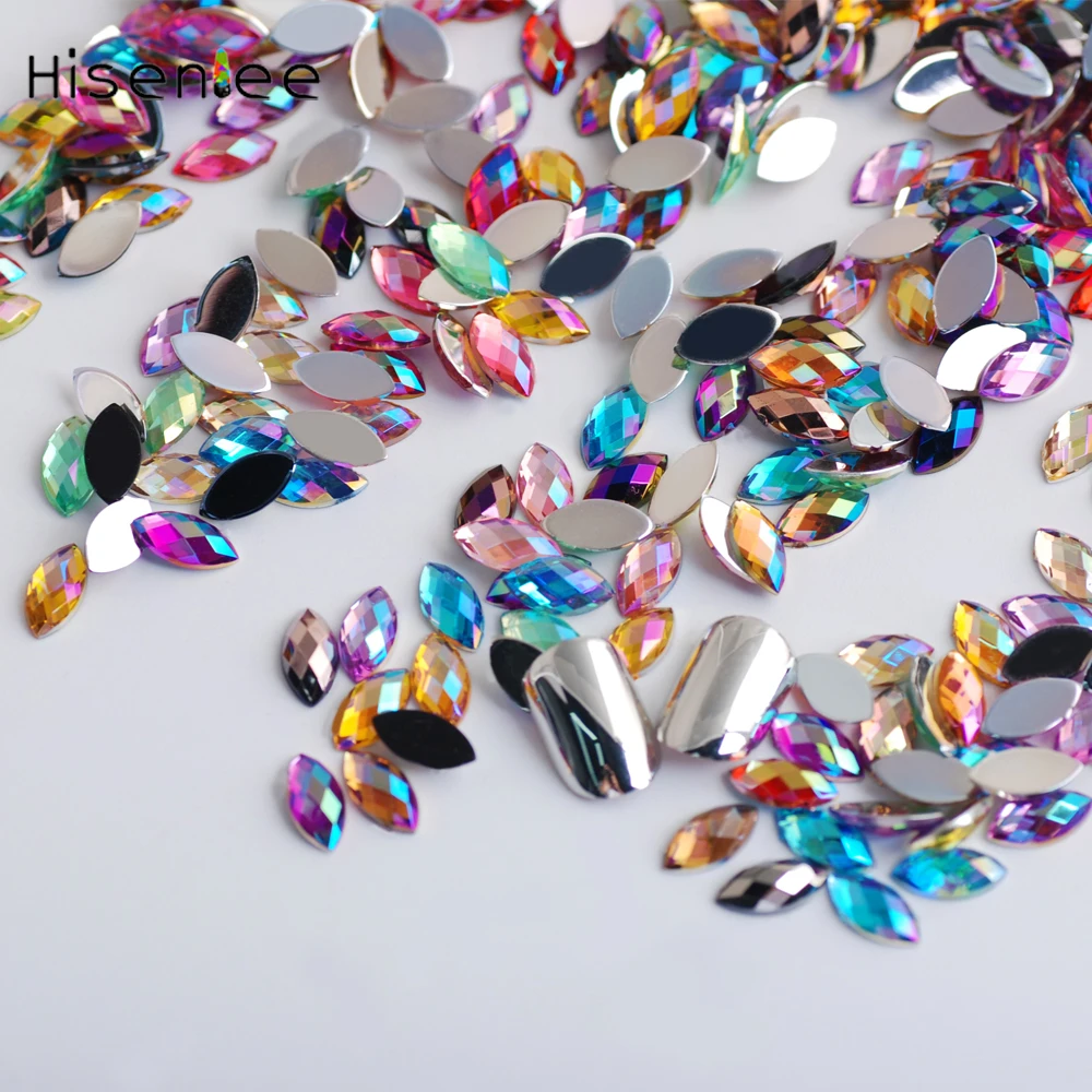 100PCS 3x6mm Colorful Horse Eye Shape Glitter Rhinestones Non Fix Flat