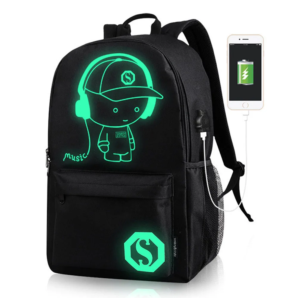 

Fashion Cute Computer Bag Middle School Student Anti-Theft Backpack Men Luminous Animation Usb Outdoor Backpack