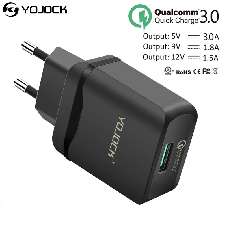 

YOJOCK 18W Quick Charge 3.0 Fast Mobile Phone Charger EU Plug Wall USB Charger Adapter for iPhone Samsung Xiaomi Huawei