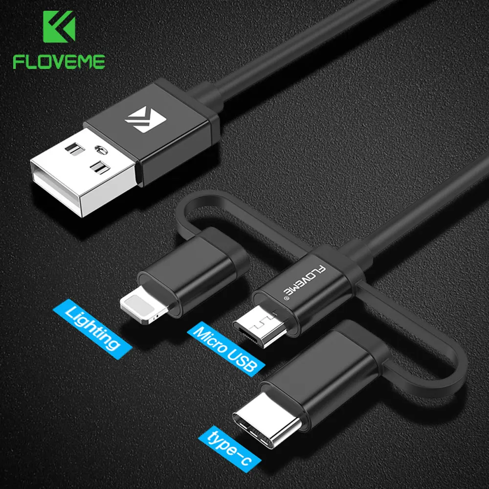 

FLOVEME 3 in 1 USB Cable Micro USB Type-C For iPhone X 9 8 7 6 Charging Charger Cable For Samsung S9 Note 9 Android USB-C Cables