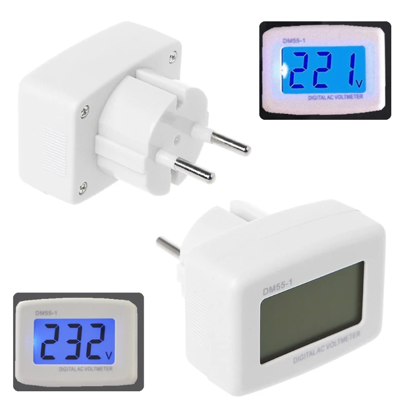 

DM55-1 AC 85-260V LCD Digital Voltmeter Electric Pen Meters Blue Lights EU Plug S08 Drop ship