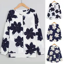Для женщин дамы осень-весна Модные принты Повседневное с длинным рукавом o-образным вырезом Нерегулярные блузка топ, футболка, рубашка