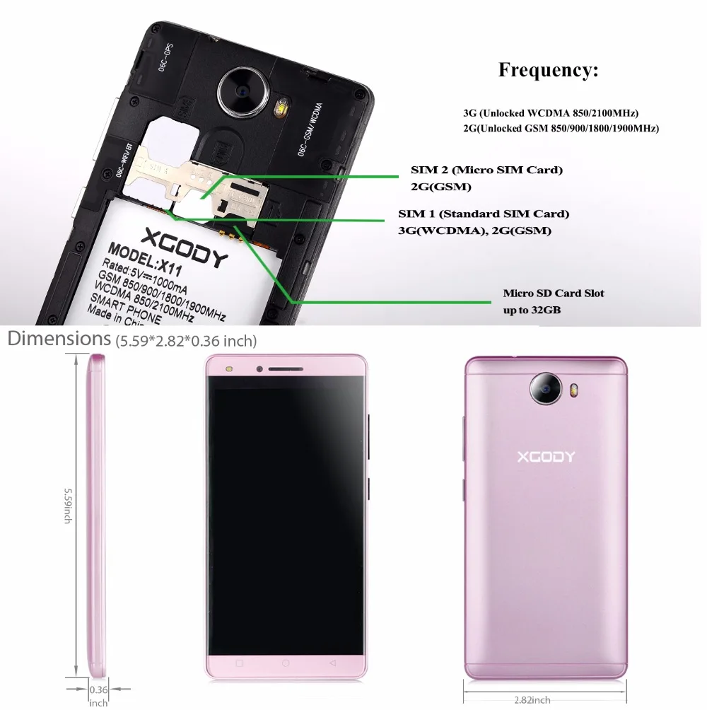 Оригинальный телефон XGODY X11 громкий динамик для смартфона 5 0 дюймов Android 1 MTK6580