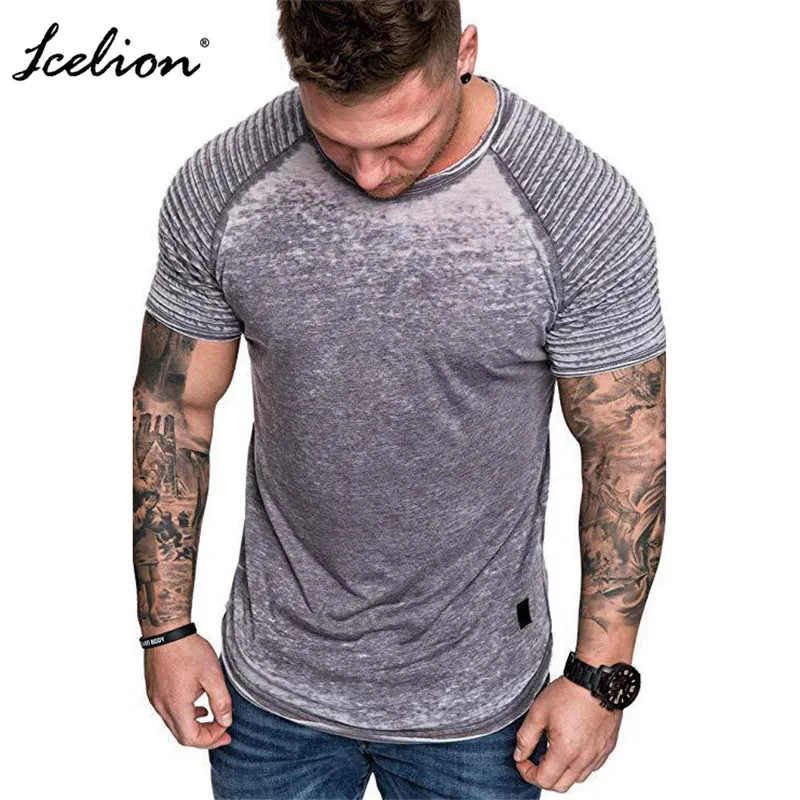 

Icellion 2019 Summer Fold T Shirt Men Fashion Casual Short Sleeve T-shirt Solid Slim Fit O Neck Tops Casual Tshirt DropShipping