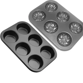 

high quality 6 round cake maker egg tart plum cake mould carbon steel 6cups cake pan oven bakeware