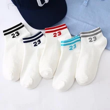 Новые повседневные короткие носки для женщин, черные, белые, красные, серые, с буквенным принтом 23, в полоску, для девушек, Стрейчевые хлопковые носки для женщин, meias QMH