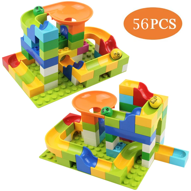 

Maze Ball Track Big Building Blocks 56PCS Plastic Duplo Block Toys for Children Funnel Slide Marble Race Run Baby Kids Toys