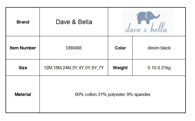 Dave bella/DB8488 осенняя одежда для маленьких девочек детские длинные штаны для малышей