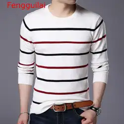 Fengguilai полосатые мужские свитера шерстяной пуловер повседневные кашемировые свитера мужские Pull Homme черные белые полосатые тонкие мужские