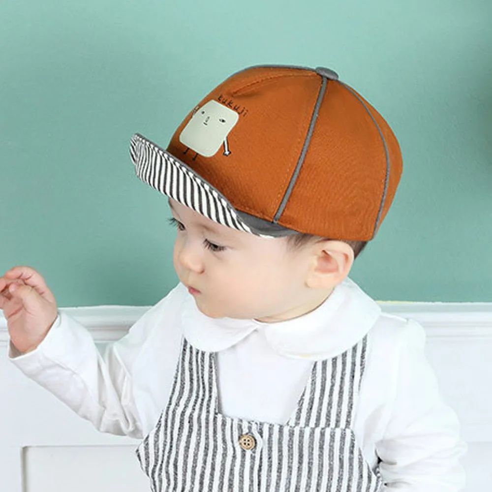 Новорожденный мальчик девочка милые для младенцев Bongrace шляпа пик Робот Печать бейсбольная Кепка от солнца шапка с меховым помпоном шапка MJ1128