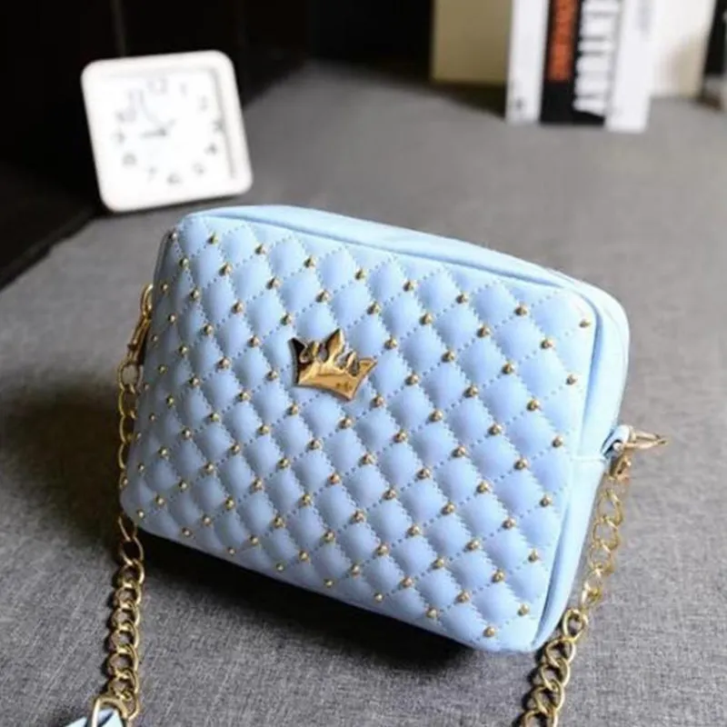 High Quality PU Leather Women Crossbody Bag Fashion Color Rivet Chain Design Women Shoulder Bags Color Shoulder Strap Ladies Bag