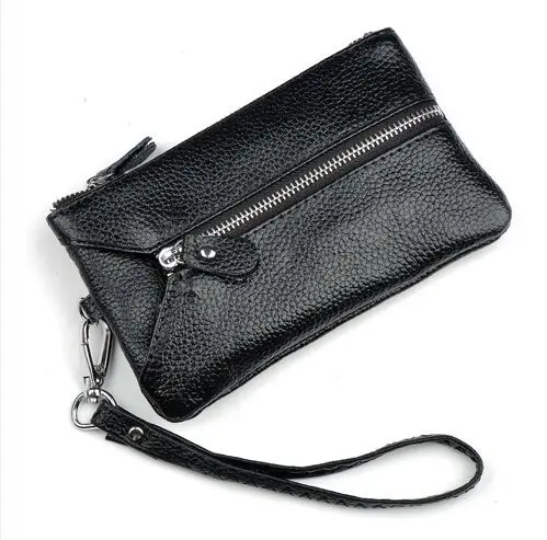 Популярный Многофункциональный кошелек из натуральной кожи/клатч/сумки для мобильного телефона женский брелок кошелек сумочка-клатч мужские кошельки - Цвет: black