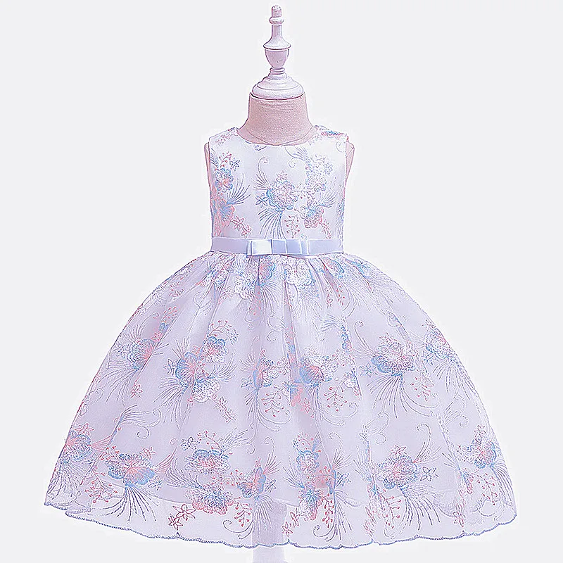 

2019 Summer Girls Dress Flower Embroidery Sleeveless New White Mesh Kids Party Princess Costume for Children 3 - 10 Years 6A3E