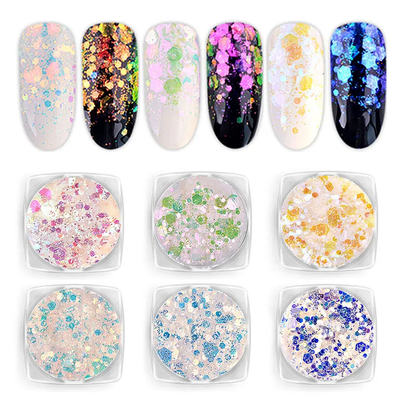 

6 pcs Kit Nail Art Powder Glitter Sequins Sparkly Nail Decorations Mix Design for Nails Body Eye Face MAkeup Powder Set NJZ