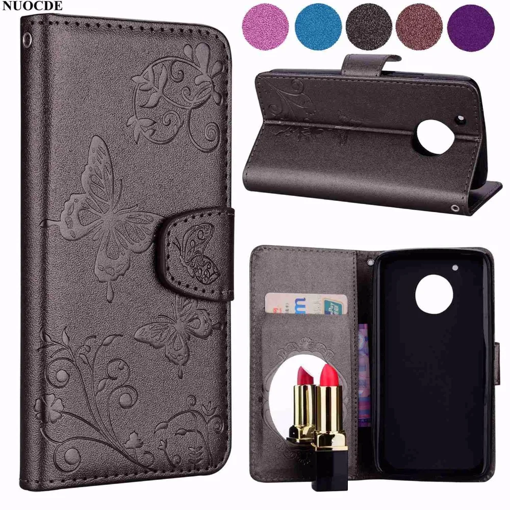 

NUOCDE Emboss Butterfly Flip Leather Case For Motorola Moto G5 / G5 Plus Business Style Mirror Wallet Stand Phone Bag Cover