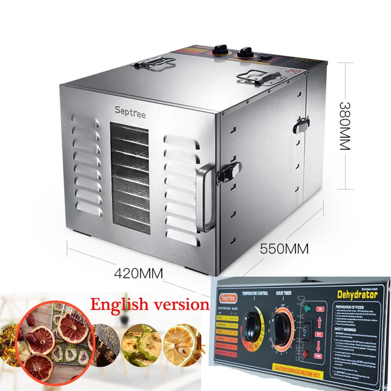 10 Tray 304 stainless steel food Dehydrator Fruits vegetables meat drying  machine Pet food dryer dehydrating food dryer 1pc