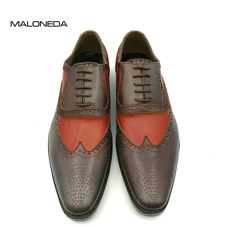 MALONEDA/мужские туфли-оксфорды ручной работы с перфорацией типа «броги», на шнуровке, для свадебной вечеринки, кожаные туфли с сваркой Goodyear