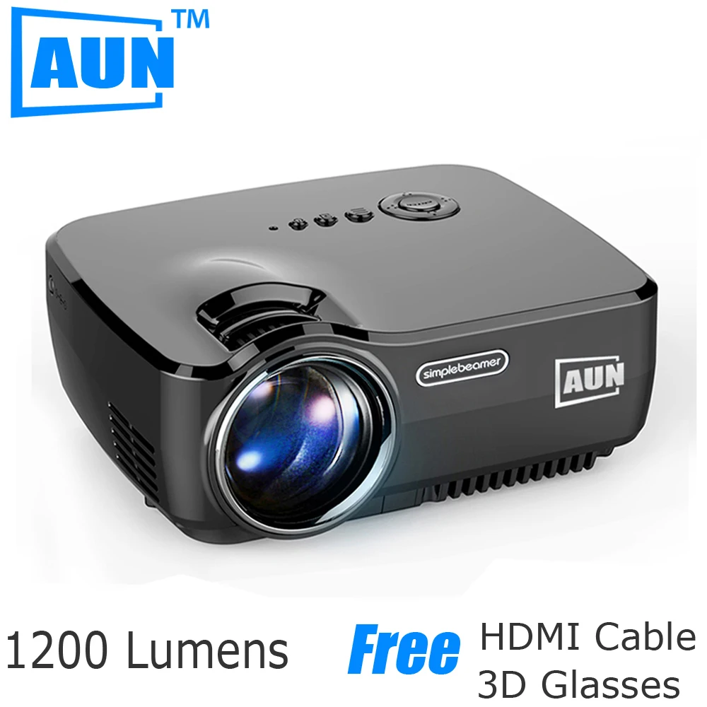  AUN Projector AM01 Series ( Optional Classic / DVB-T/ ATSC / Android ), LED Projector LED TV Tuner Free HDMI Cable 3D Glasses 