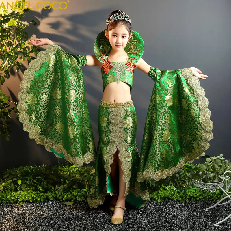 

Can Be Customized Beauty Pageant Dress Summer Green Satin Exotic Carnival Kid Mermaid Dresses For Girls Evening Party Gown 2019