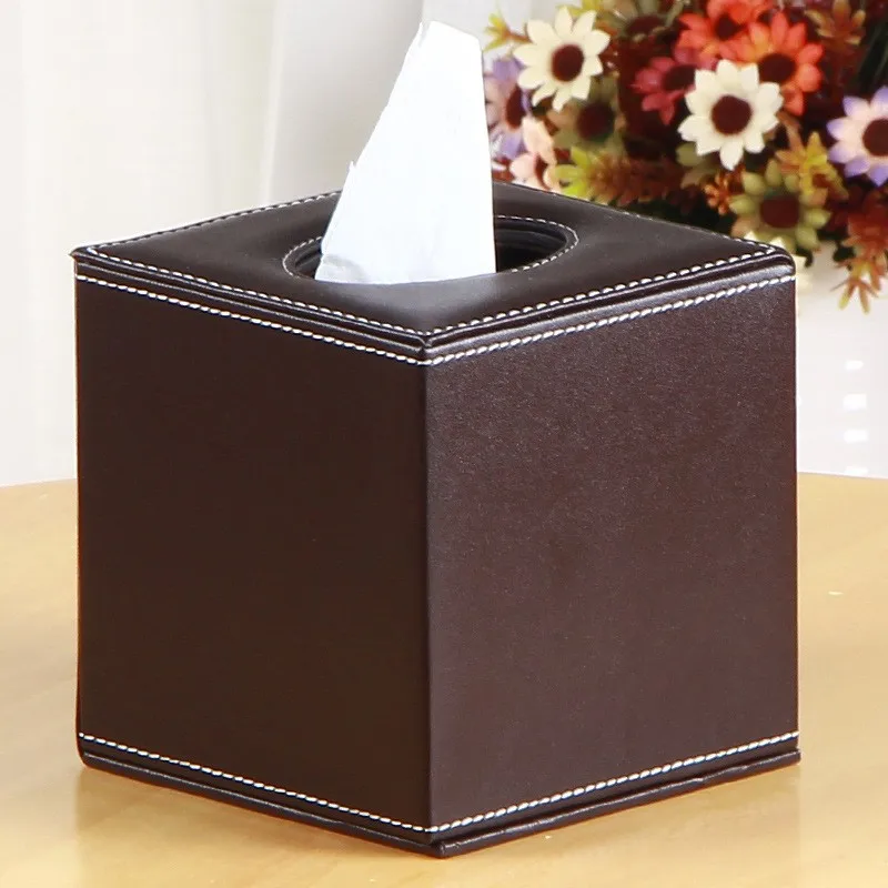 

PU Leather Tissue Box Square Roll Paper Holder Napkin Dispenser Tissues Storage Case Container Canister Desk Tissu Organizer