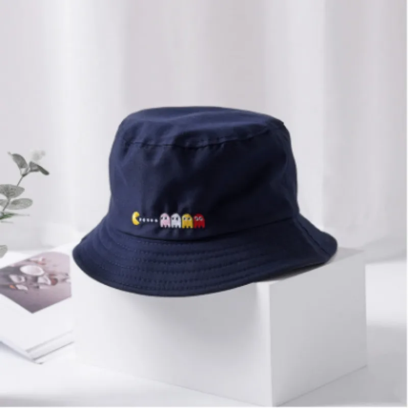 Embroidery Cartoon White Bucket Hat For Women Men Cotton Spring Summer Panama Cap Outdoor Fishermen Hat Male Fishing Cap