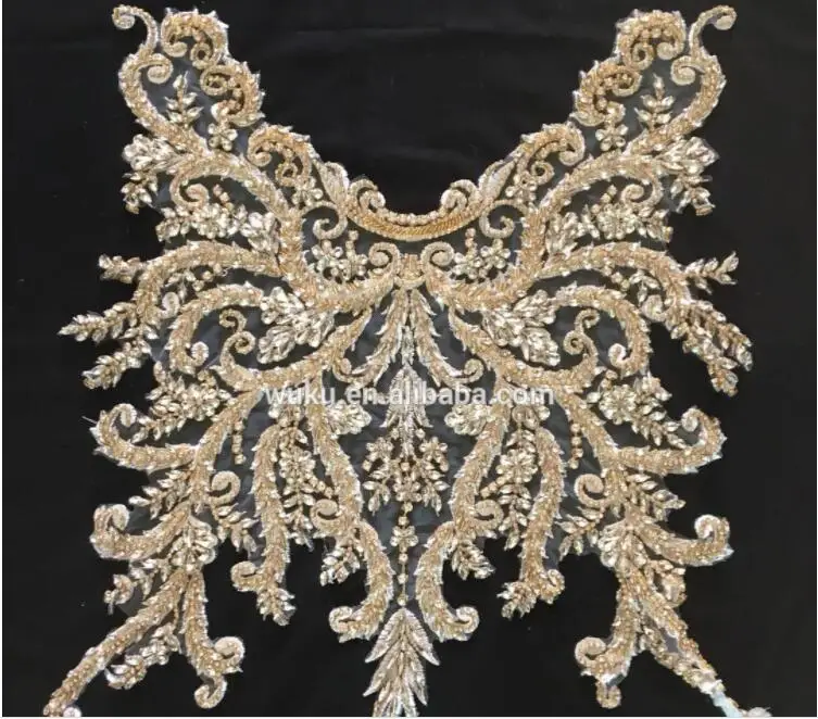 

haute couture DIY bling bling lace encrusted beads patch applique in gold