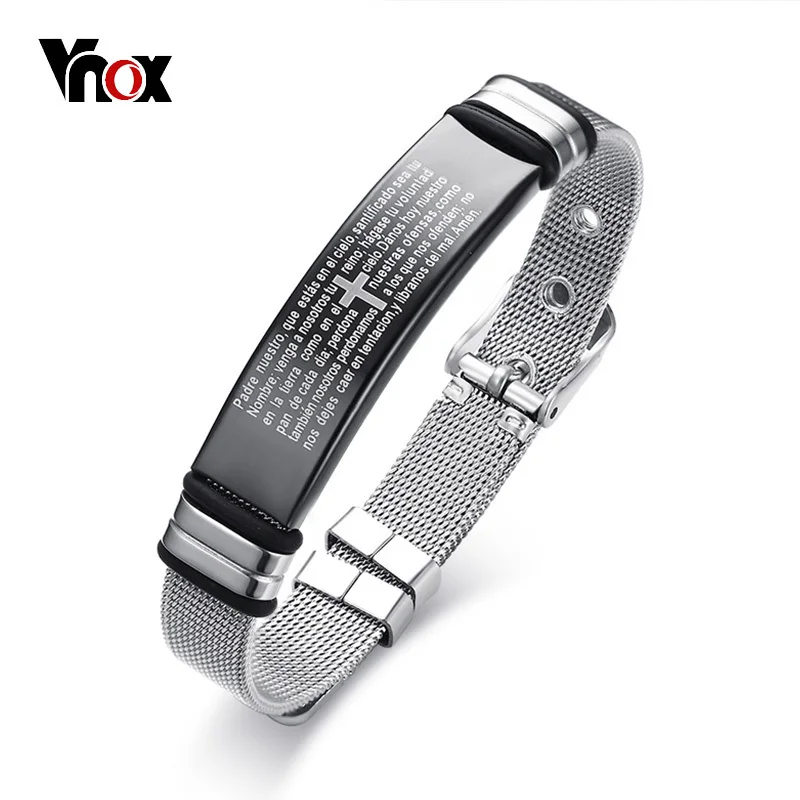 

Vnox 12mm Engraved Bible Cross Bracelet for Women Men Bangle Stainless Steel Adjustable Chain Prayer Jewelry