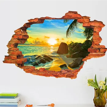 

Creative Home Decor 3D Break Wall Stickers Fresh Landscape 7 Styles Available For Living Room Mural Art Wallpaper 60*90 CM