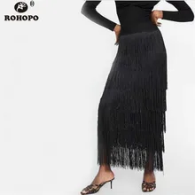 ROHOPO Tassel Cake, Женская юбка миди, осенняя, черная, высокая талия, расклешенная, много способов, Vogue, юбки# BM1928