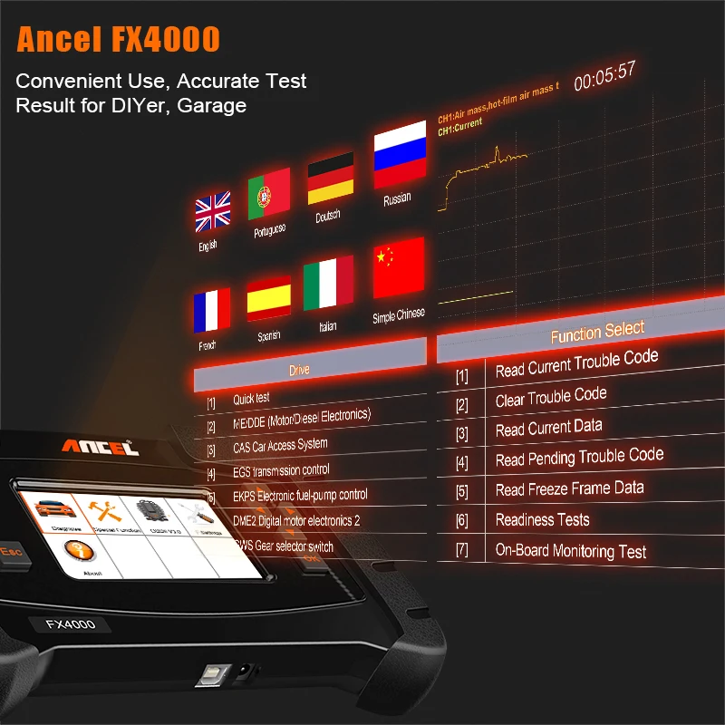 ANCEL FX4000 OBD2 автомобильный сканер ABS подушка безопасности EPB Трансмиссия масло