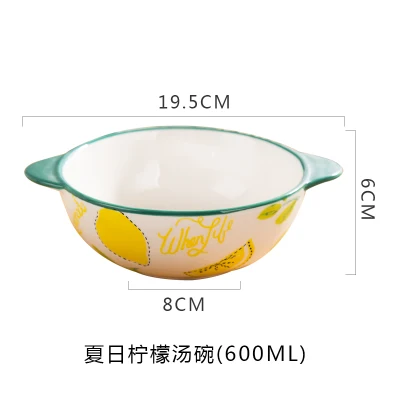 Креативная керамическая Салатница, бытовая миска для риса, набор японской посуды в западном стиле, миска для костюма, индивидуальная ручная роспись, миска - Цвет: A double ears bowl