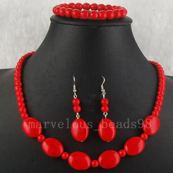 

Free Shipping Beautiful jewelry Red Howlite Round Cross Necklace Bracelet Earring Set G4612
