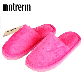 

Mntrerm Plush Women Winter Home Slippers Indoor Bedroom Couple Shoes Solid Color Home Shoes Soft Warm Cotton Slippers Candy Pink