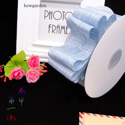 Kewgarden 38 мм 1-1/" серебряная проволока полиэстер атласные ленты вручную изготовленная лента DIY бант Riband аксессуары для одежды 50 ярдов - Цвет: Синий
