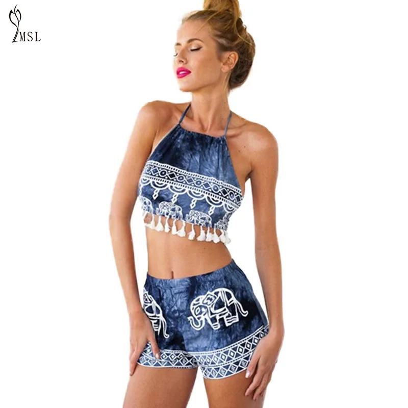  Hippie Boho Summer Beach Style 2016 Women's Sets Sexy Halter Backless