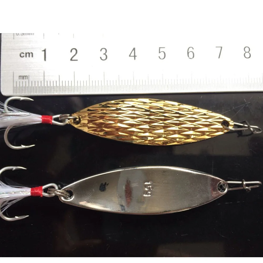 Fishing Spoon Lure With Feather Hard Bait Gold Silver Color Diamond