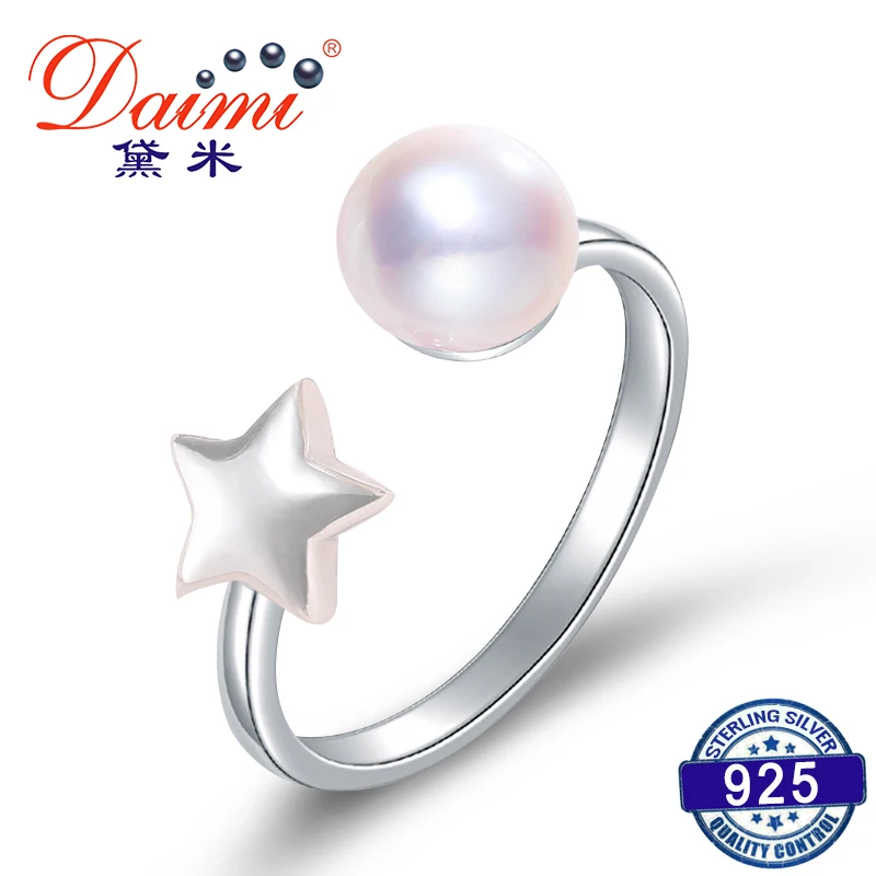 

DAIMI 7-8MM Star Pearl Ring 925 Sterling & Natural Freshwater Pearl Ring High Quality Brand Jewelry For Women