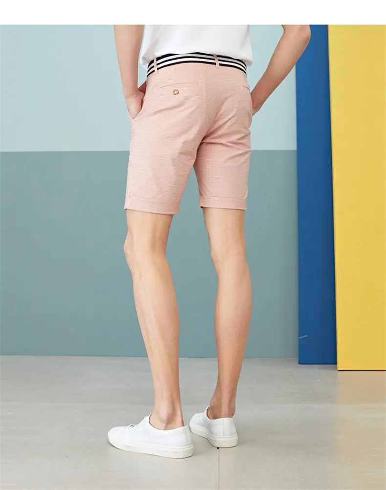 Clearance Sale Mens Casual Shorts Summer Plaid Shorts Pink Color 95% Cotton 5% Spandex High Qulity Short Pant Male Slim Fit S-XL 07